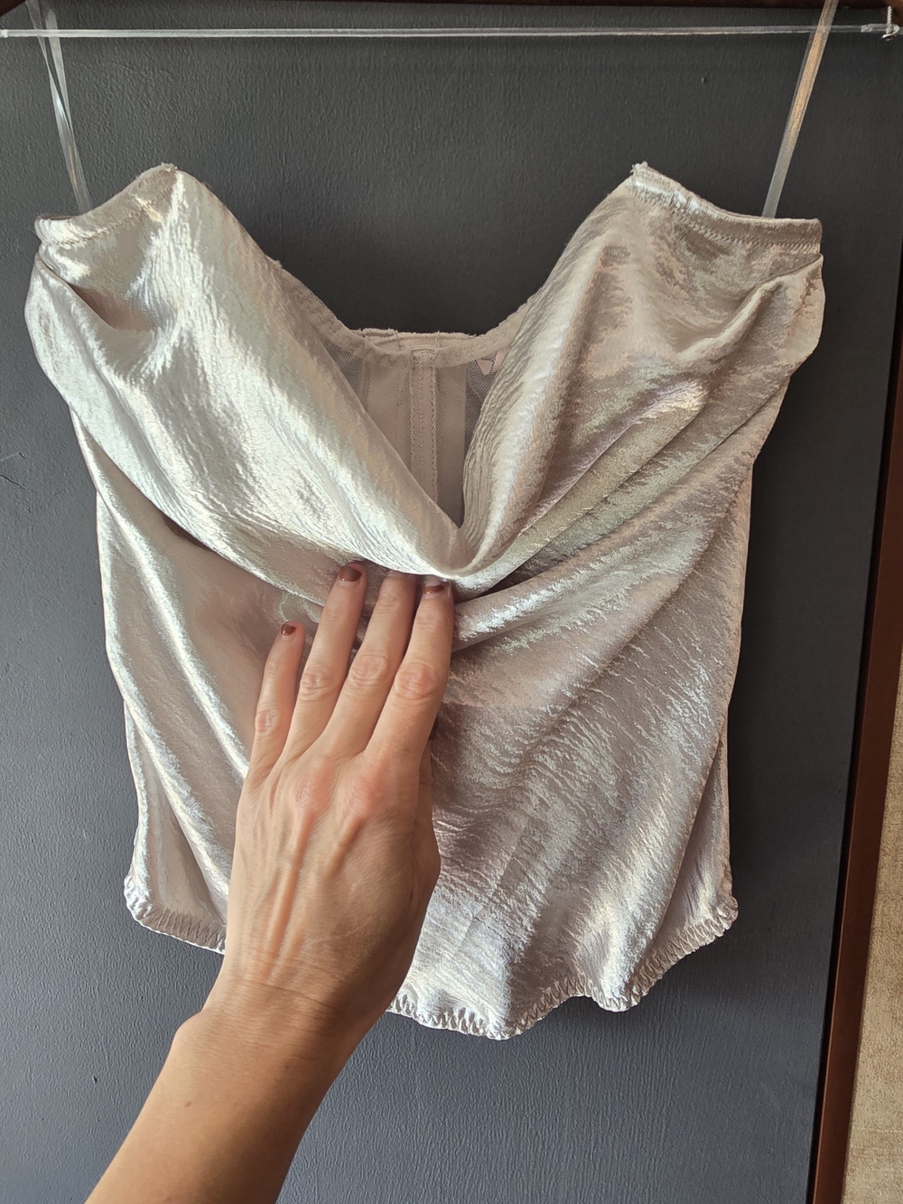 Victoria's Secret Silver Metallic Satin Bustier Top